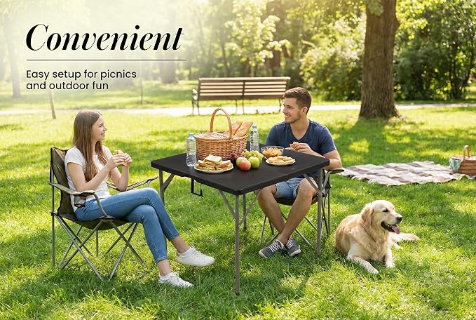 Outdoor 34" Folding Card Table Plastic Table Portable Square Height Dining Table Perfect for Picnics,Parties,Party and Camping