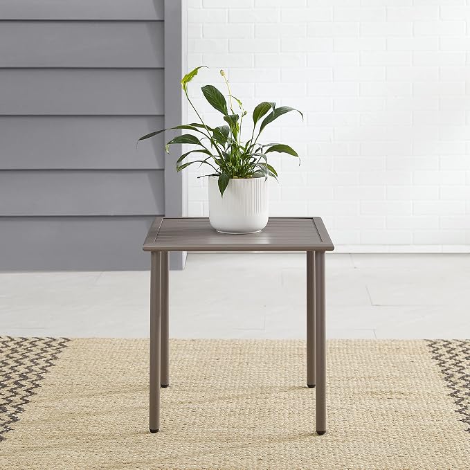 Crosley Furniture Cali Bay Weather Resistant Metal Outdoor Side Table for Patio, Deck, Porch, Light Brown