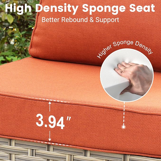 7 Pieces Wicker Patio Furniture Set,Outdoor Sectional Sofa with Coffee Table Comfy Cushions,Modern Modular Deep Seat Rattan Couch Conversation Set,Orange Red