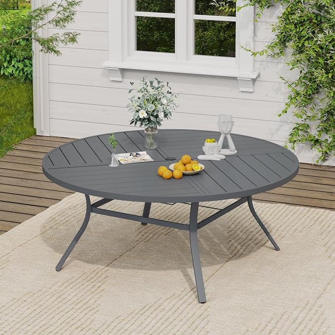 VICLLAX Patio Dining Set, 63.1" Dark Grey Table & 6 Chairs with Wheat Cushion