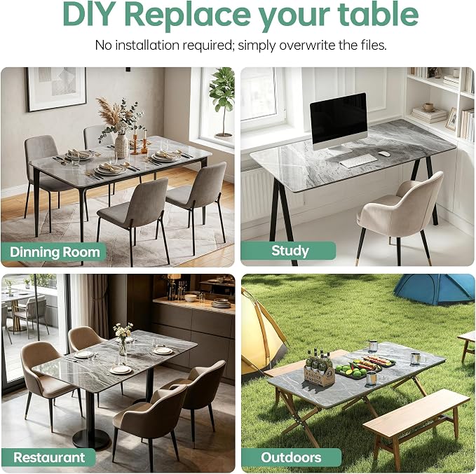 Rectangle Table Top,55.1 ” x 27.5 ” Grey Sintered Stone Tabletop, DIY Replacement & Cover Marble Desktop, Scratch & Wear Resistant, Easy to Clean, Suitable for Indoor & Outdoor