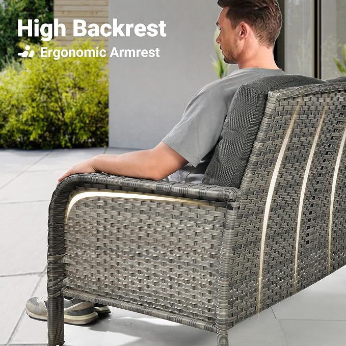 ovios 4-Piece Patio Furniture Set, Outdoor Wicker Sofa with Chairs Coffee Table, High Back Rattan Couch Loveseat with Comfy Cushions for Porch Yard Deck, Black