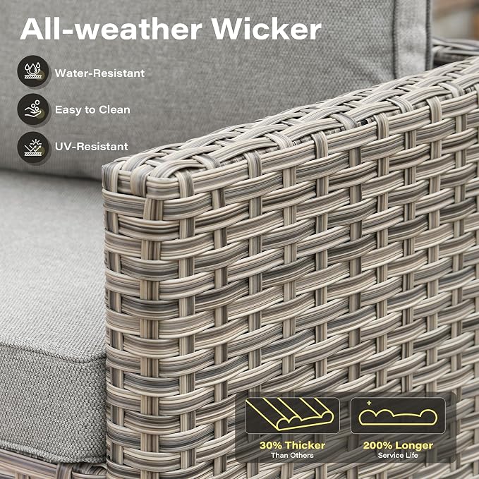 11 Pieces Outdoor Sectional Patio Furniture Set with 54" Fire Pit,Wicker Conversation Sets Rattan L Shaped Couch Swivel Rocking Chairs,Modular Outdoor Sofa for Porch Balcony Backyard Dark Grey