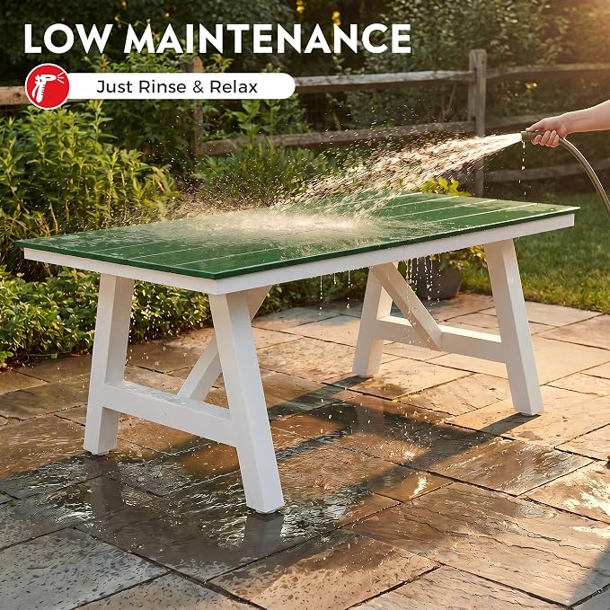 Costaelm Outdoor Dining Tables for Patio, 72" Rectangle 6-Person HDPE Dining Table with Umbrella Hole and Metal Frame for Outside, Garden, Poolside, Backyard, Porch, Balcony, Dark Green