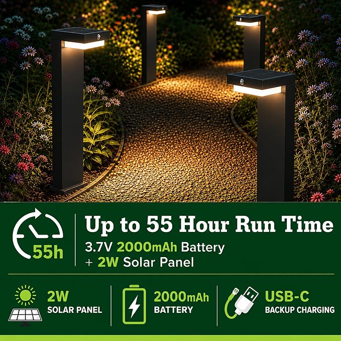 Solar Pathway Lights Courtyard Series, Motion Detection,2 Modes,2pk