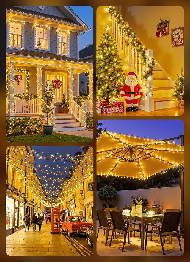 Brightown 2 Pack Solar String Lights Outdoor Waterproof, 80 FT 200 LED | Solar Powered Christmas Lights with 8 Modes, Auto On/Off, Patio Lights for Outside Tree Garden Party Decor (Warm White)