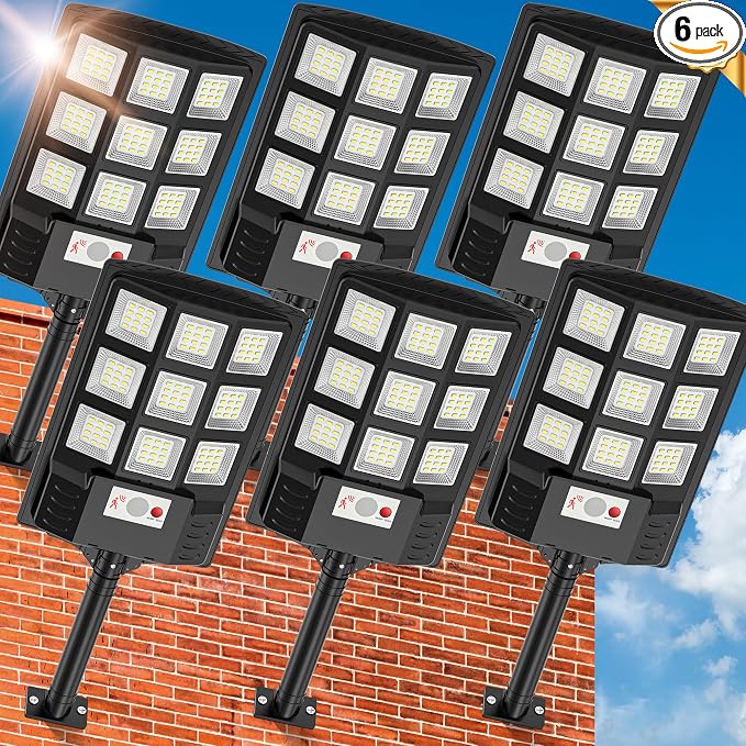 Solar Lights Outdoor, 6500K Motion Sensor Security Lights, 6-Pack | IP66 waterproof with dusk to dawn lighting, motion sensor and remote control for yards, parking lots, courtyards and garages