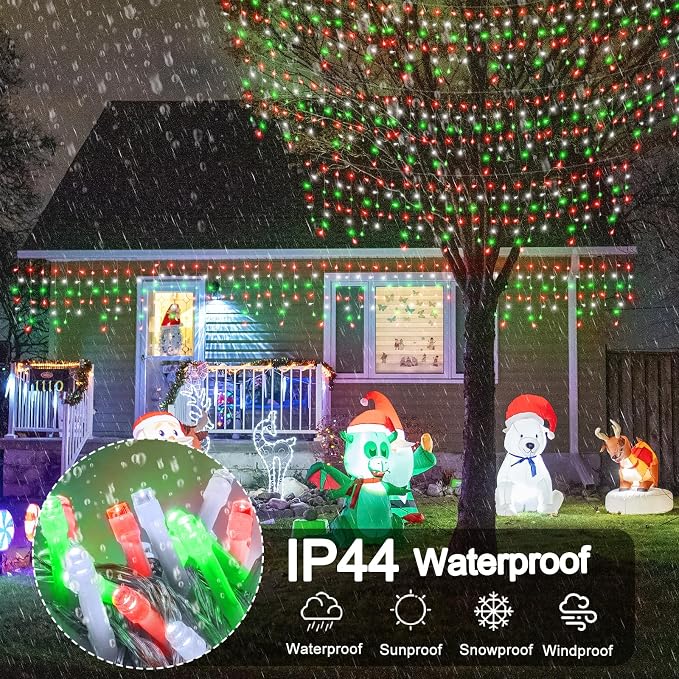 66ft Red White and Green Christmas Lights, 640 LED Icicle Lights for Outside, Clear Wire Connectable Twinkle Light with 8 Modes Timer Waterproof for House Window Party Tree Holiday Patio Yard Home
