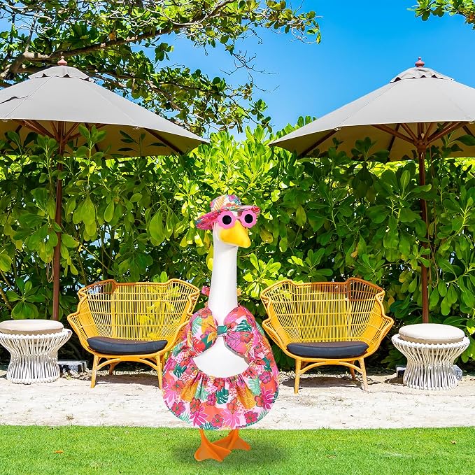 Hawaiian Bikini Goose Outfits Summer Beach Porch Goose Outfit 23 Inch Goose Floral Bathing Suit with Sunglasses & Hat for Fun Outdoor Garden Yard Decor(Tropical Floral)