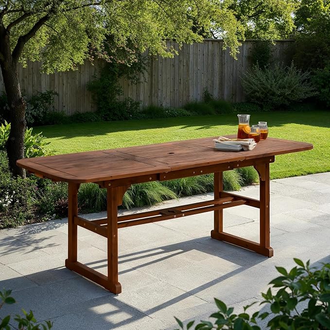 Walker Edison Maui Modern Solid Acacia Wood Slatted Patio Dining Table, 78 Inch, Dark Brown