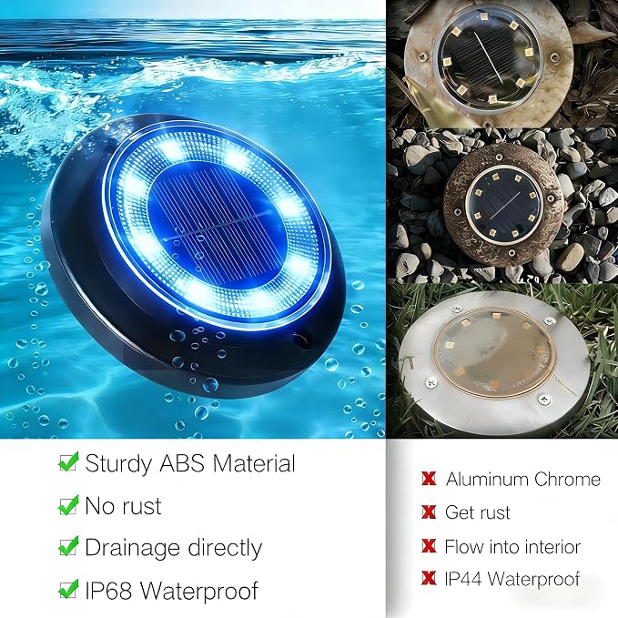 Flacchi Solar Lights Outdoor Waterproof，Blue 12 Pack 2-in-1 Ground Lights | Solar Powered Lights Outdoor Disk Light Landscape Light for Deck Step Patio Yard Pathway Walkway Driveway Garden