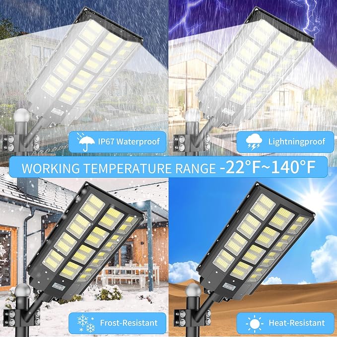 Solar Street Light 8000W, Solar Outdoor Lights Waterproof, 240000LM 8000K Solar Powered Parking Lot Light Dusk to Dawn with Outside Motion Sensor LED Lights, Wide Angle Street Lamp