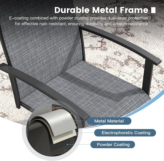 DIFY 7 Pieces Outdoor Dining Set, Metal Patio Table and Chairs Set for 6 with Umbrella Hole, 53.1" Black Round Table and Dark Grey Textilene Swivel Patio Chairs for Garden, Backyard, Poolside