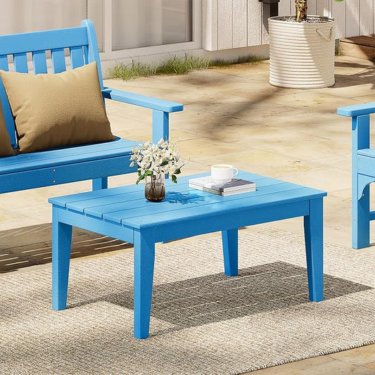 Costaelm Adirondack Outdoor Coffee Table, HDPE Drink Table Weather Resistant, Patio Porch Accent Balcony Table Outdoor End Table for Pool, Seaside, Backyard, Pacific Blue