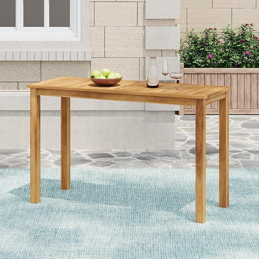 GDFStudio 60" Outdoor Acacia Wood Dining Table Rectangle Counter Height Table for Outdoor Lawn Backyard Garden Deck, Light Teak