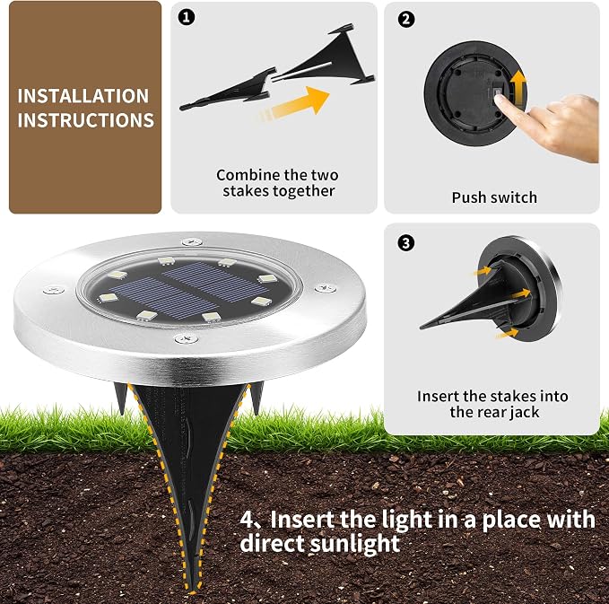 SOLPEX Solar Lights Outdoor Waterproof, 8 Pack Solar Ground Lights, Solar Garden Lights Landscape Lighting for Pathway Driveway Patio Backyard Walkway (Warm White) | IP65 Waterproof Stainless Steel Landscape Lighting for Driveway, Pathway, Garden, Pati...