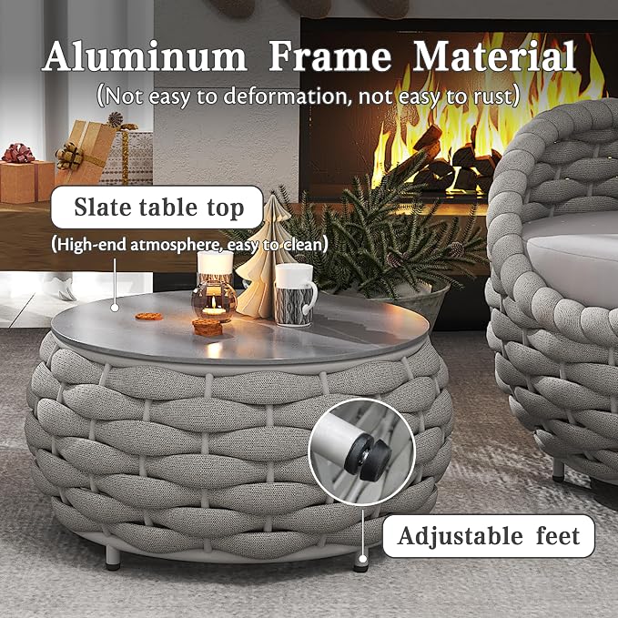 Conversation Set Aluminum Outdoor & Indoor Sofa Modern Patio Furniture Set with Soft Cushion and Coffee Table for Balcony Garden (Grey)