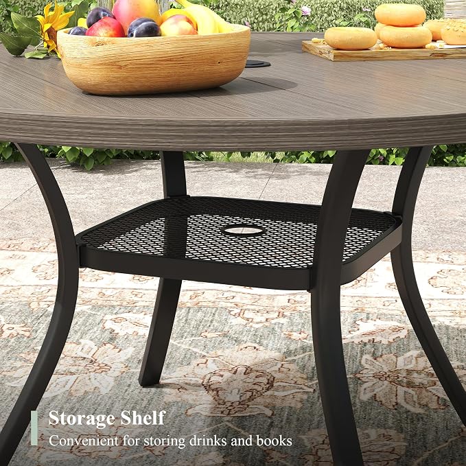 Outdoor Dining Set for 4, 40.6" Outdoor Dining Table with Umbrella Hole and Padded Textilene Patio Swivel Chairs, 5 Pieces Patio Table and Chairs Set for Garden Backyard, Grey