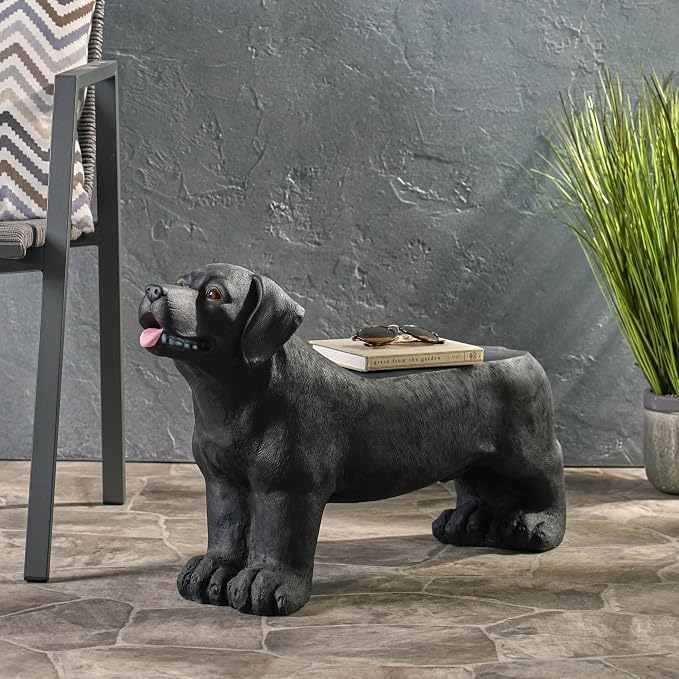 JIJIWANG Black Do3-in-1 Pedestal Side Table/End Table/Stool - MGO Hand Painted Sculpture Statue,No Assembly Required for Home,Living Room & Outdoor Decor (Jet Black, 31.50" W x 8.75" D x 16.75" H)