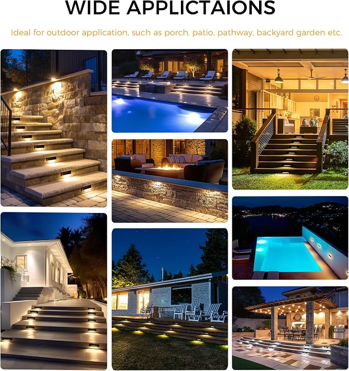 CLOUDY BAY [12 Pack] 3 Color Low Voltage 12-24V LED Step Lights Outdoor,2.5W Landscape Cutoff Stair Riser Light,Deck Step Lights Exterior Accent Lighting Fixtures,Wet Location,Black