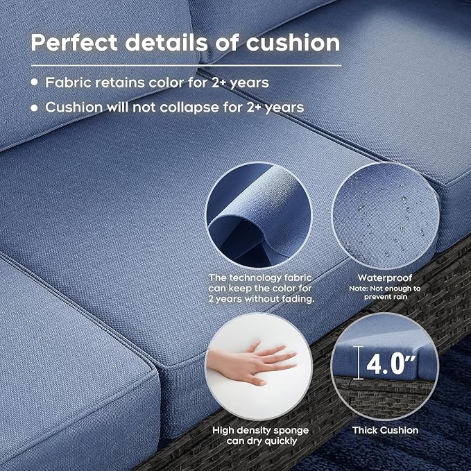 12 Seats Outdoor Patio Furniture Set with Fire Pit Table, High Back Swivel Chairs Conversation Sets with Ergonomic Backrest, Wicker Sectional Sofa with Gilder Chair for Yard Garden Porch, Blue