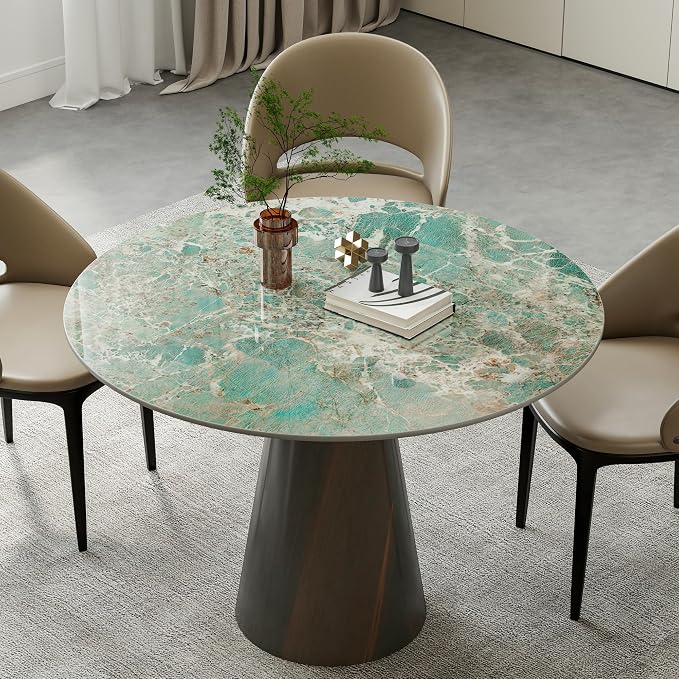 ZL ZELing Round Sintered Stone Table Top 35",Replacement Table Top for Indoor & Outdoor - Heat/Scratch Resistant Waterproof Ceramic DIY Desktop, Patio/Balcony/Bistro/Café & Dining Room (Green)