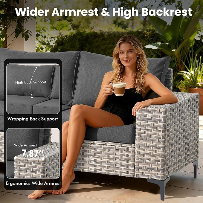Patio Furniture Set, 5 Pieces Outdoor Wicker Conversation Sets with Coffee Table Outdoor Sectional Sofa for Balcony Backyard Poolside Garden Lawn (Black)