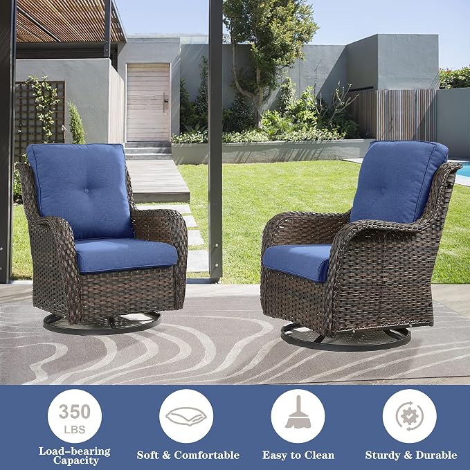 Belord Outdoor Furniture Wicker Conversation Sets - 7 Piece Patio Rattan Furniture Sets with Swivel Rocker Chairs Outdoor Sofa for Porch Deck Backyard Brown/Blue