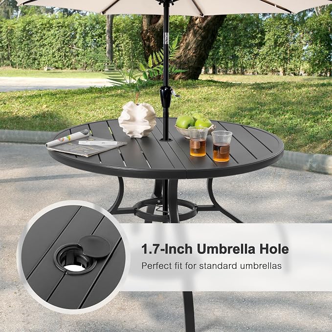 NUU GARDEN 5-Piece Patio Dining Set with Umbrella Hole, Outdoor Furniture Set Includes Round Patio Table, 4 Textilene Dining Chairs, Outdoor Dining Set for Backyard Garden Poolside, Gray and Black