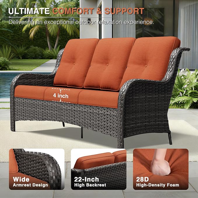 Joyside 8 Piece Wicker Patio Furniture Set, Outdoor Swivel Rocker Patio Chairs with High Back, Deep Seating, Wide Armrest, Thickened Cushions, Outdoor Furniture for Deck, Porch Use