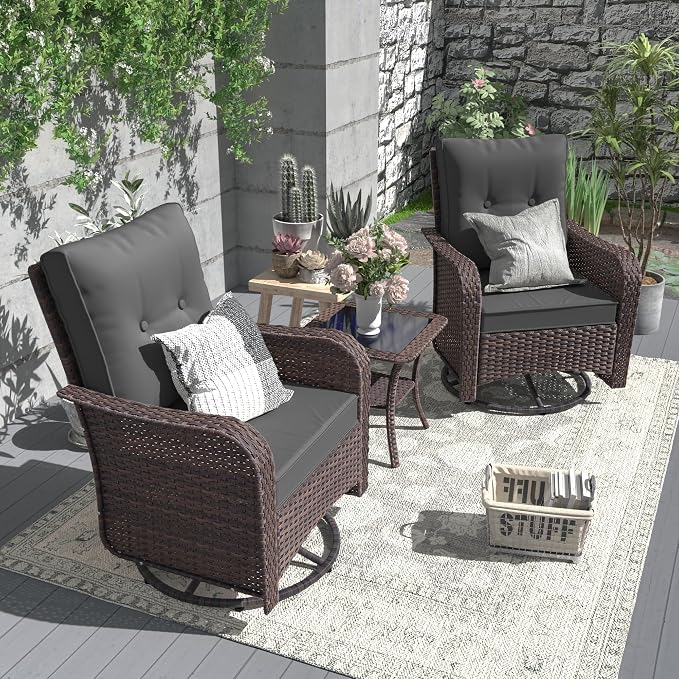 ALAULM 12 Pieces Patio Furniture Set with 2 Swivel Chairs Wicker Patio Conversation Set, Outdoor Sectional Furniture w/Coffee Table & Washable Seat Cushions-Grey