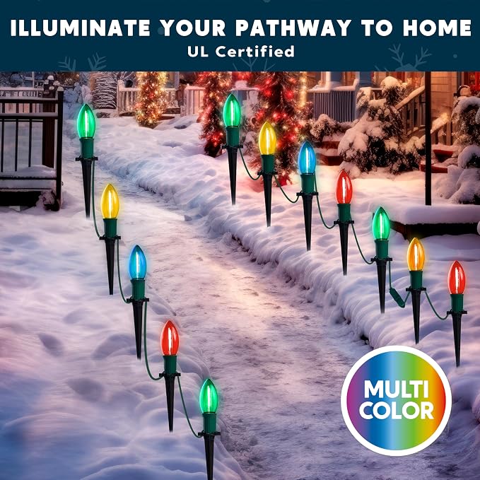 Joiedomi Christmas C9 Pathway Lights Outdoor Decorations 24 Packs, 30.75ft Xmas Multicolor Pathway Marker String Lights for Holiday Waterproof Outside Yard Garden, Party, Walkway Decor