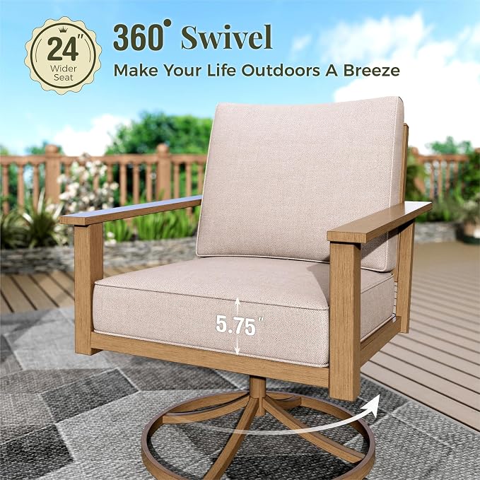 MIXPATIO 7-Piece Patio Outdoor Conversation Furniture Set with Dual Swivel/Stationary Chairs, Steel Modern Outdoor Patio Conversation Sets with Thick Cushions for Porch, Balcony, Backyard-Beige