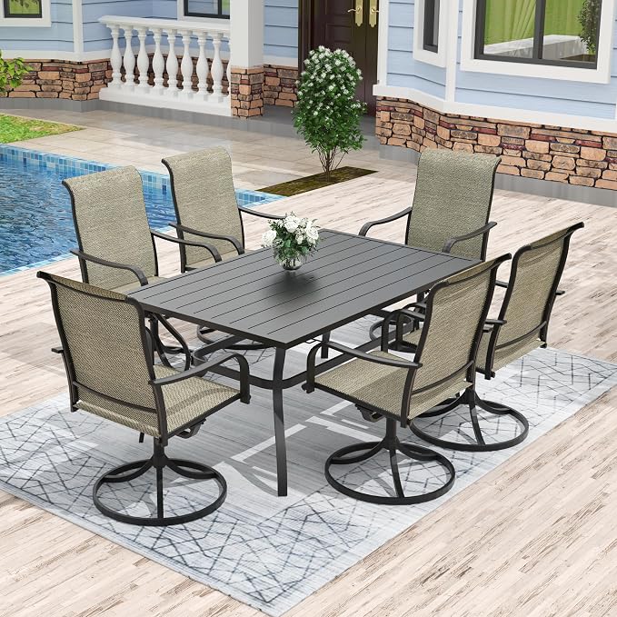 Anmutig Patio Dining Set with Swivel Rocker Chairs High Back Textilene for Front Porch Pool Deck Back Yard Outdoor Outside Furniture Set Light Tan/Grey