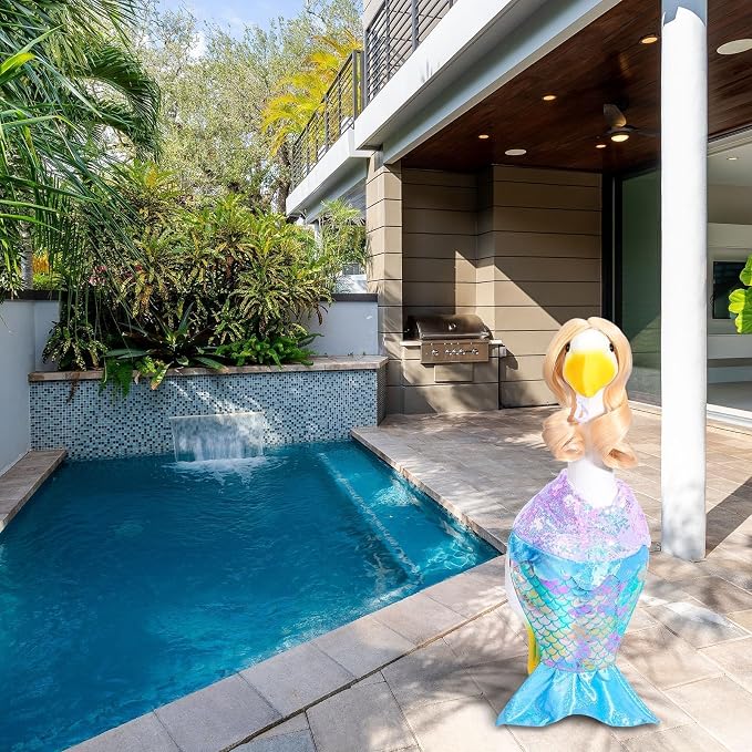Mermaid Porch Goose Outfits Summer Goose Shiny Mermaid Dress & Wigs Princess Goose Clothes Fits 23'' Geese Statue for Holiday Birthday Outdoor Beach Yard Lawn Garden Decor