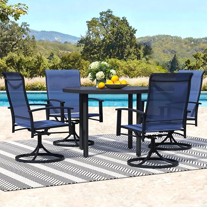 Outdoor Swivel Rocker Dining Chair Set of 6, All Weather Patio Dining Chair with Textilene High Back and Metal Frame, Backyard, Lawn Garden and Deck Porch Patio Furniture Set