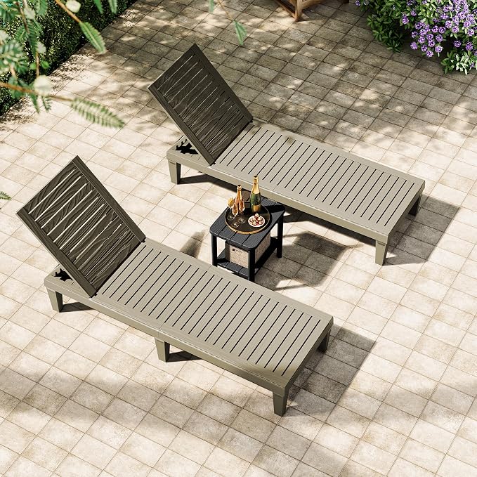 KAMABOKO Adirondack Outdoor Side Table Set of 2, 2-Tier HDPE End Table 16" Weatherproof Square Storage Tables for Porch Patio Pool Backyard Lawn and Indoor, Black with Wood-Like Grain