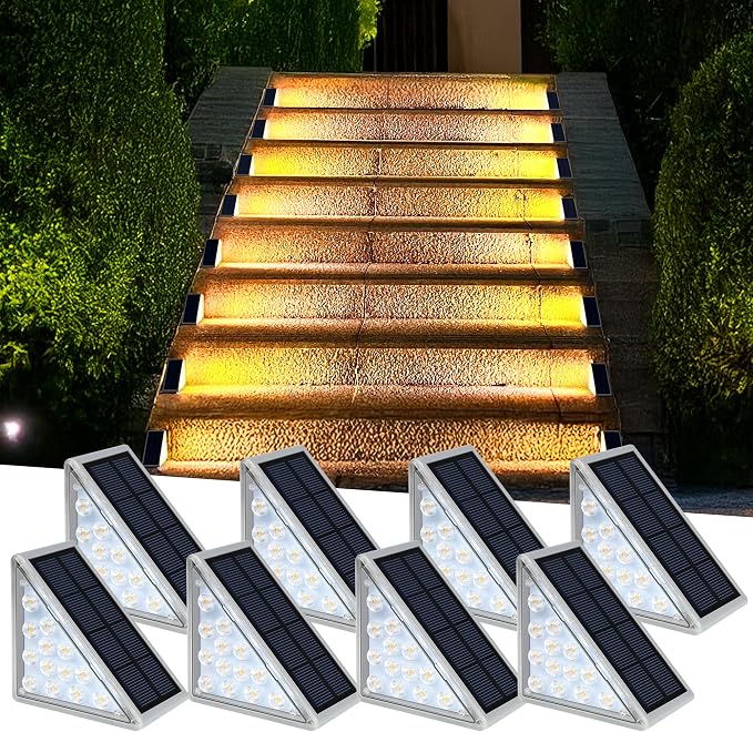 AUDLES 8PK Solar Step Lights, Outdoor Decor Stair Lights Deck Light Waterproof IP67 Solar Lights for Deck, Yard, Patio, Garden, Walkways, Front Door, Pathway, Driveway, Porch