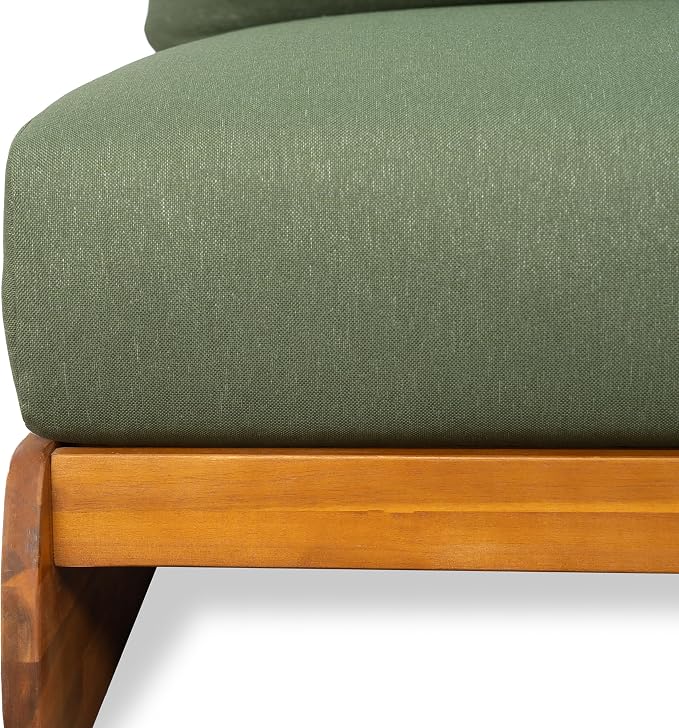 Christopher Knight Home Isabel 5-Seater Outdoor Patio Furniture Set with Removable Cushion, Acacia Wood Patio Conversation Set with 3-Seater Sofa & Club Chairs, 3 Piece Sectional Sofa Set, Green+Teak