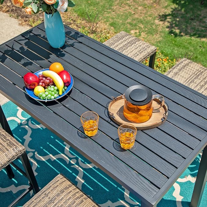 Sophia & William 37" Tall Patio Outdoor Bar Table, Metal Counter Height Dining Table with Wood Grain Tabletop, Adjustable Feet Mats, Rectangular Bistro Table with E-Coating for Porch Yard Lawn