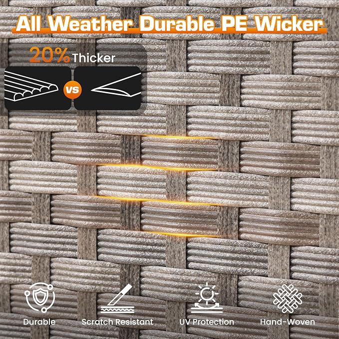 9-Piece Patio Furniture Set, Outdoor Wicker Furniture Sectional Set with Coffee Table, High Back Swivel Rocker Patio Chairs, Modern Rattan Outdoor Conversation Set for Porch, Balcony, Orange-Red