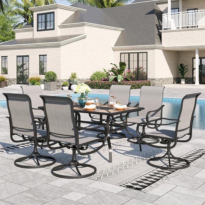 Sophia & William Patio Dining Sets Outdoor Dining Set for 6 Patio Table and Chairs Set 7 Pieces with Swivel Patio Chairs, 60"x 37" Wood Like Metal Table for Garden Pool All Weather Grey