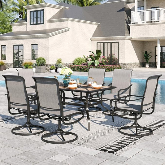 Sophia & William Patio Dining Sets Outdoor Dining Set for 6 Patio Table and Chairs Set 7 Pieces with Swivel Patio Chairs, 60"x 37" Wood Like Metal Table for Garden Pool All Weather Grey