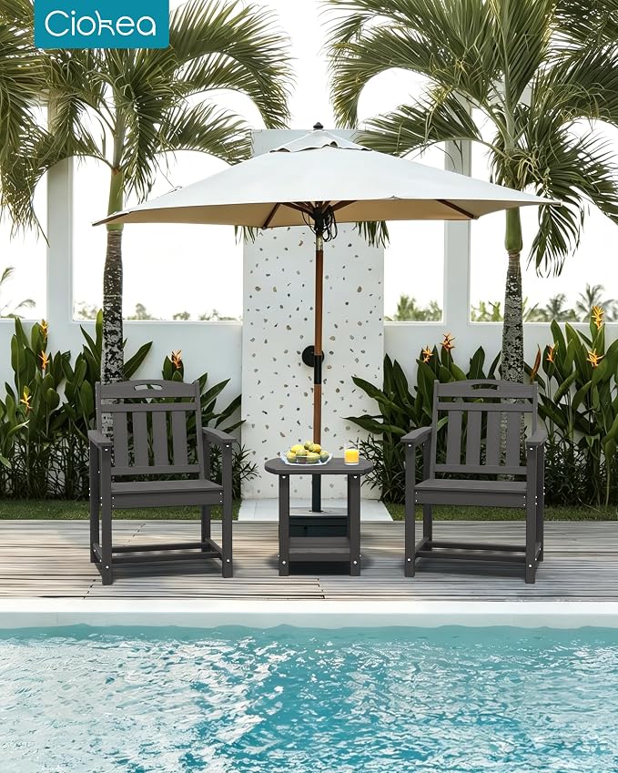Ciokea HDPE Outdoor Patio Dining Chairs Set of 2, All-Weather Porch Chair with Wide Seat, Durable Outdoor Furniture for Backyard, Garden, Lawn & Poolside, Grey