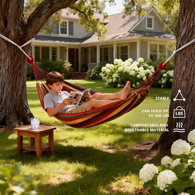 Outdoor Amacas Garden Camping Hammocks Portable for Patio Yard Porch Travel | Hammock Nylon Hiking Beach Backpack Survival Travel- Up to 300lbs with Tree Straps