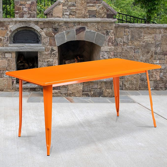 EMMA + OLIVER Commercial Grade 31.5" x 63" Rectangular Orange Metal Indoor-Outdoor Table