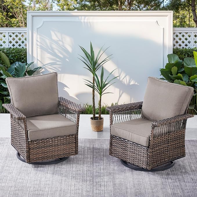 Patio Furniture Set with Fire Pit Table, 4PCS Patio Conversation Set Brown Resin Wicker Swivel Patio Chair and Sofa with 41in Rectangular Fire Table PE Rattan Patio Furniture Set