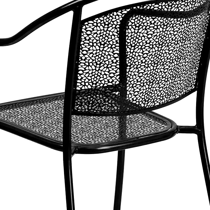 Flash Furniture Oia 5-Piece Commercial Grade Steel Patio Table and Chairs Set, Outdoor Dining Set with Square Table and 4 Round Back Chairs, Black