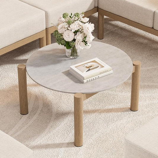 Patio Coffee Table, Aluminum Outdoor Round Table Weather Resistant, Patio Furniture Table for Garden, Balcony, Poolside, Beige