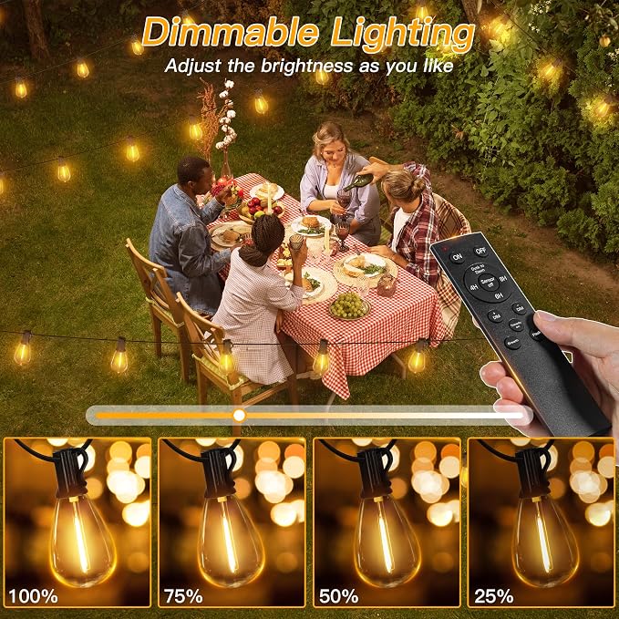 Ollny S11 Outdoor String Lights with Remote, 30 FT 3 Modes Dimmable Timers Waterproof Connectable Patio Lights, 15+1 LED Spare Bulb Dusk to Dawn Hanging Light for Indoor Porch Balcony Cafe